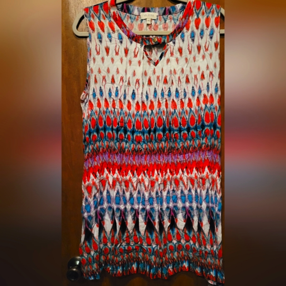 NEW Vel Zera Red Multi Colored Blouse,  1 XL